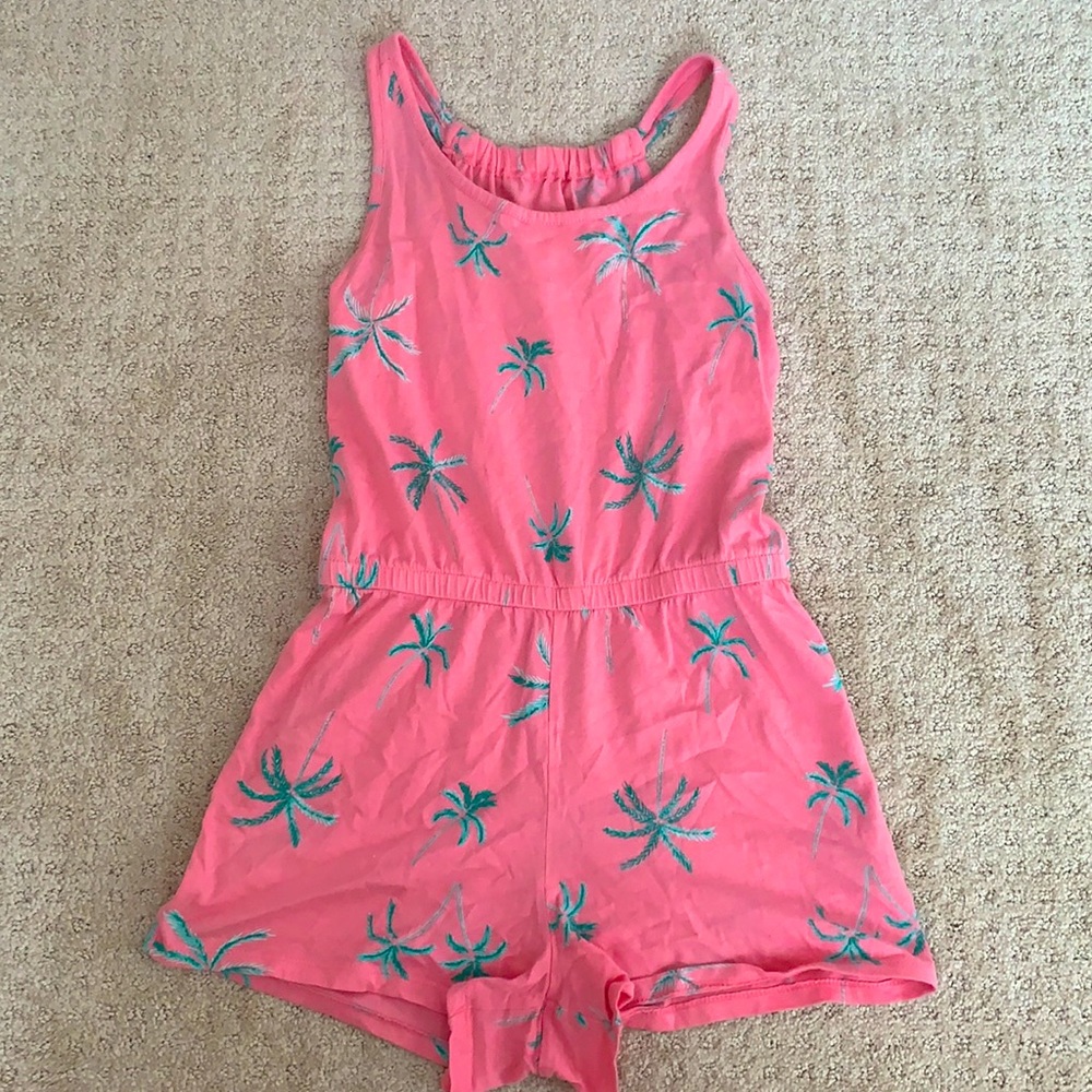Old navy kids pink romper with palm trees